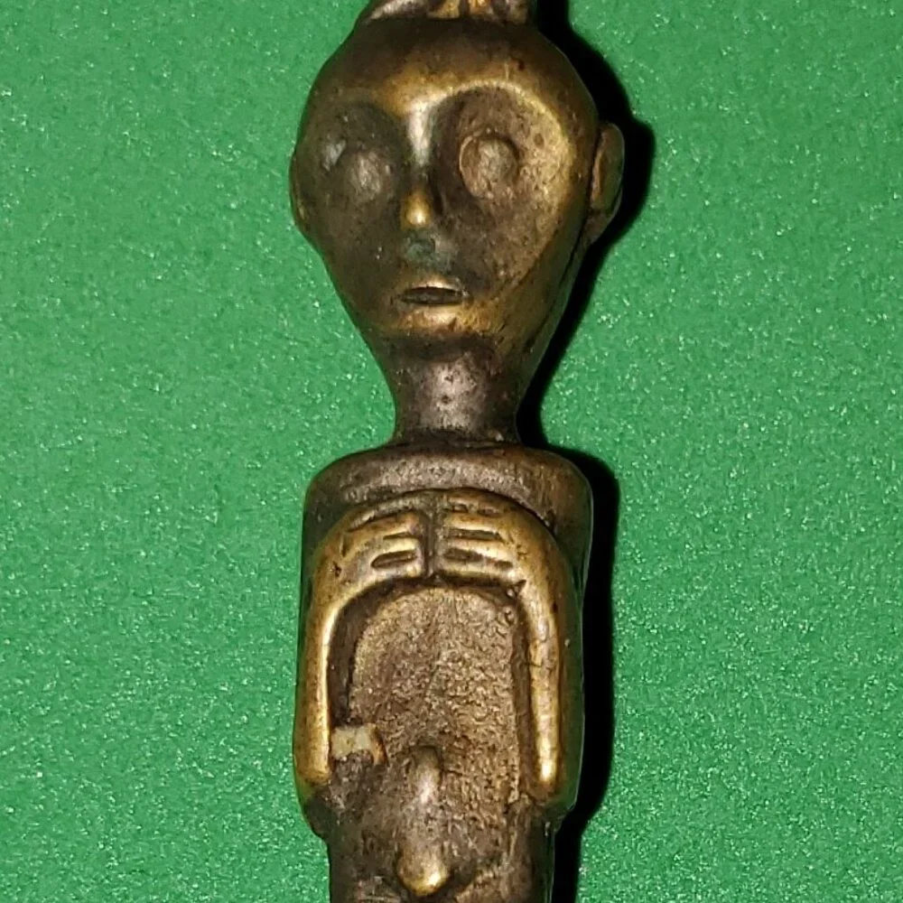 Antique Wide Bowl Spoon With Three Figures, Possibly Handmade